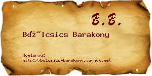 Bölcsics Barakony névjegykártya